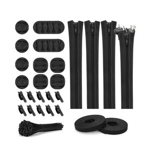 126pcs Cord Management Organizer Kit 4 Cable Sleeve with Zipper,10 Self Adhesive